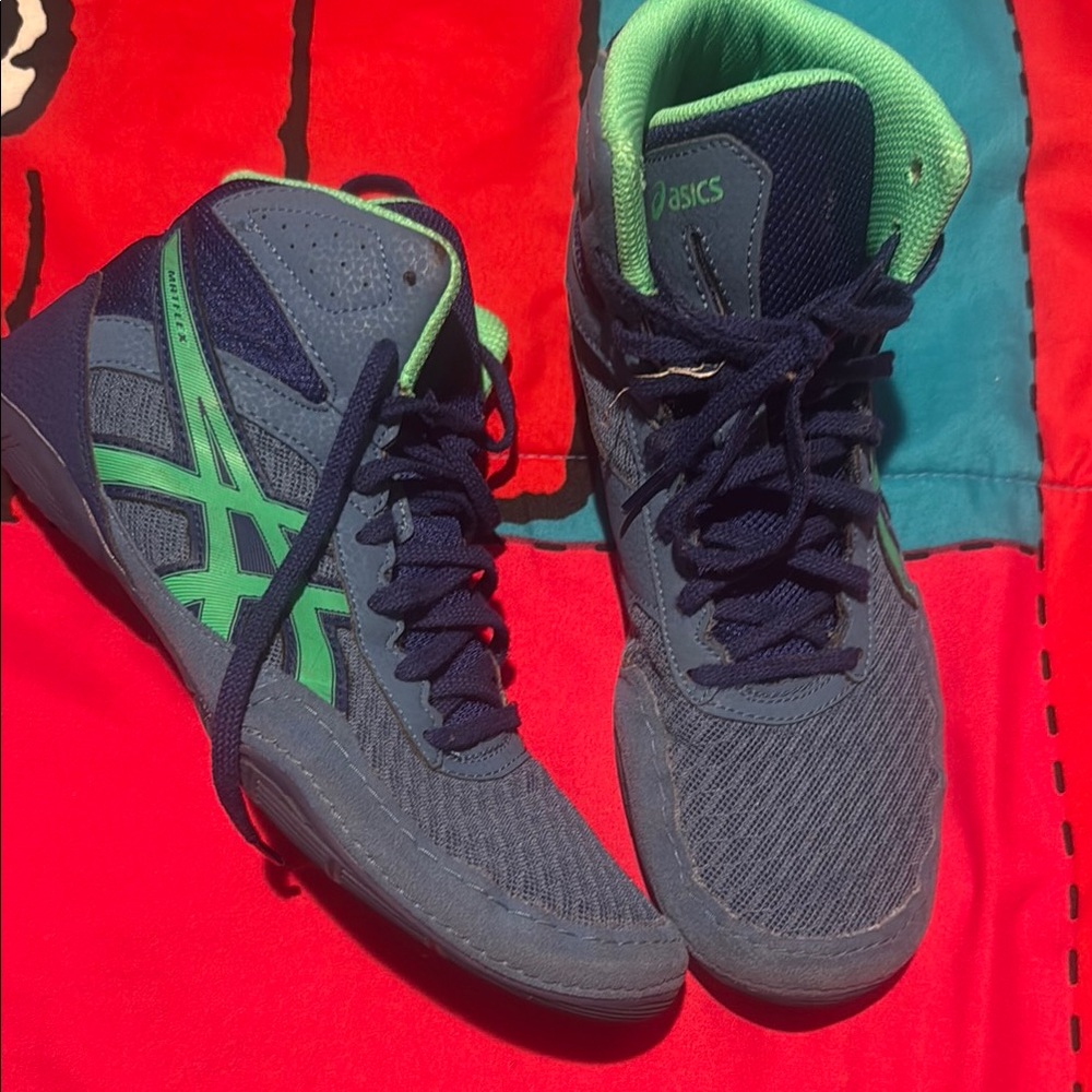 Asics Blue and Green Athletic Shoes with Breathable Mesh